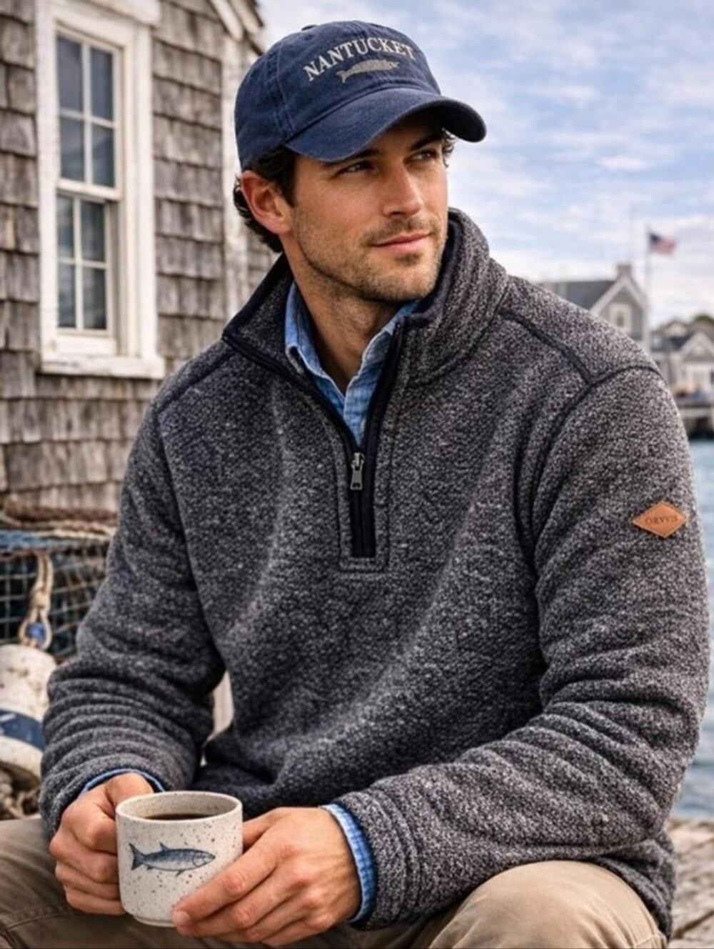 Orvis Mens L Sherpa Fleece 1/4 Zip Pullover‎ Sweater Black Gorpcore Cabincore
